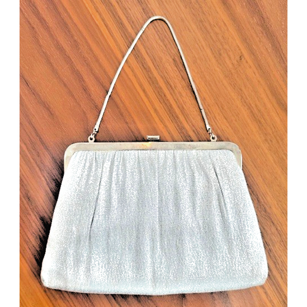 Vintage Harry Levine HL USA Silver Evening Clutch Bag Clasp with Chain 60's